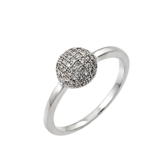 Rhodium Plated Sterling Silver 925 Clear Pave Set Bead Ring Band White CZ Jewelry Female Size 8