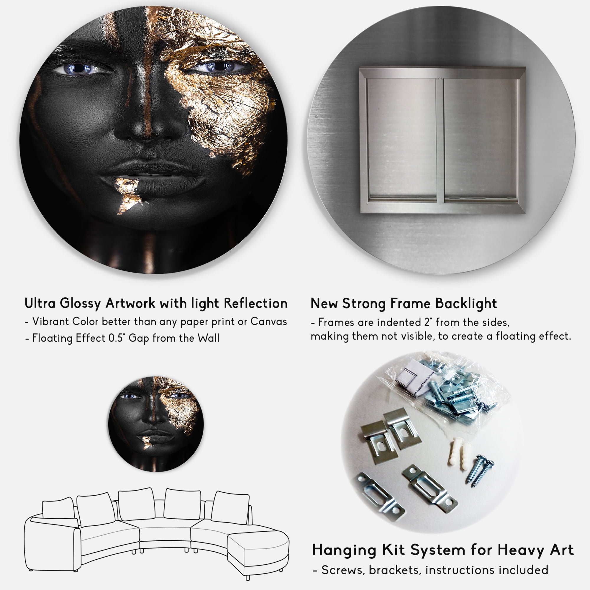 Designart 'Portrait of A African American Girl with Gold Makeup' Modern Circle Metal Wall Art 36x36 - Disc of 36