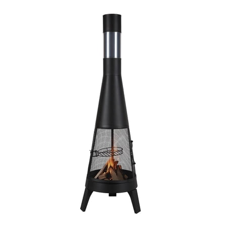 Chiminea, 20 Inch Outdoor Wood Burning Firepit, Conical Fireplace for BBQ & Warming, Outside Wooden with Grill Mesh, Chimney Coat & Rustproof Chiminea Lid, for Patio, Garden, Backyard