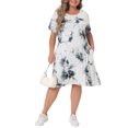 thumbnail image 2 of Agnes Orinda Plus Size Dress for Women Round Neck Tie Dye Short Sleeve Casual Midi Dresses 2024, 2 of 5