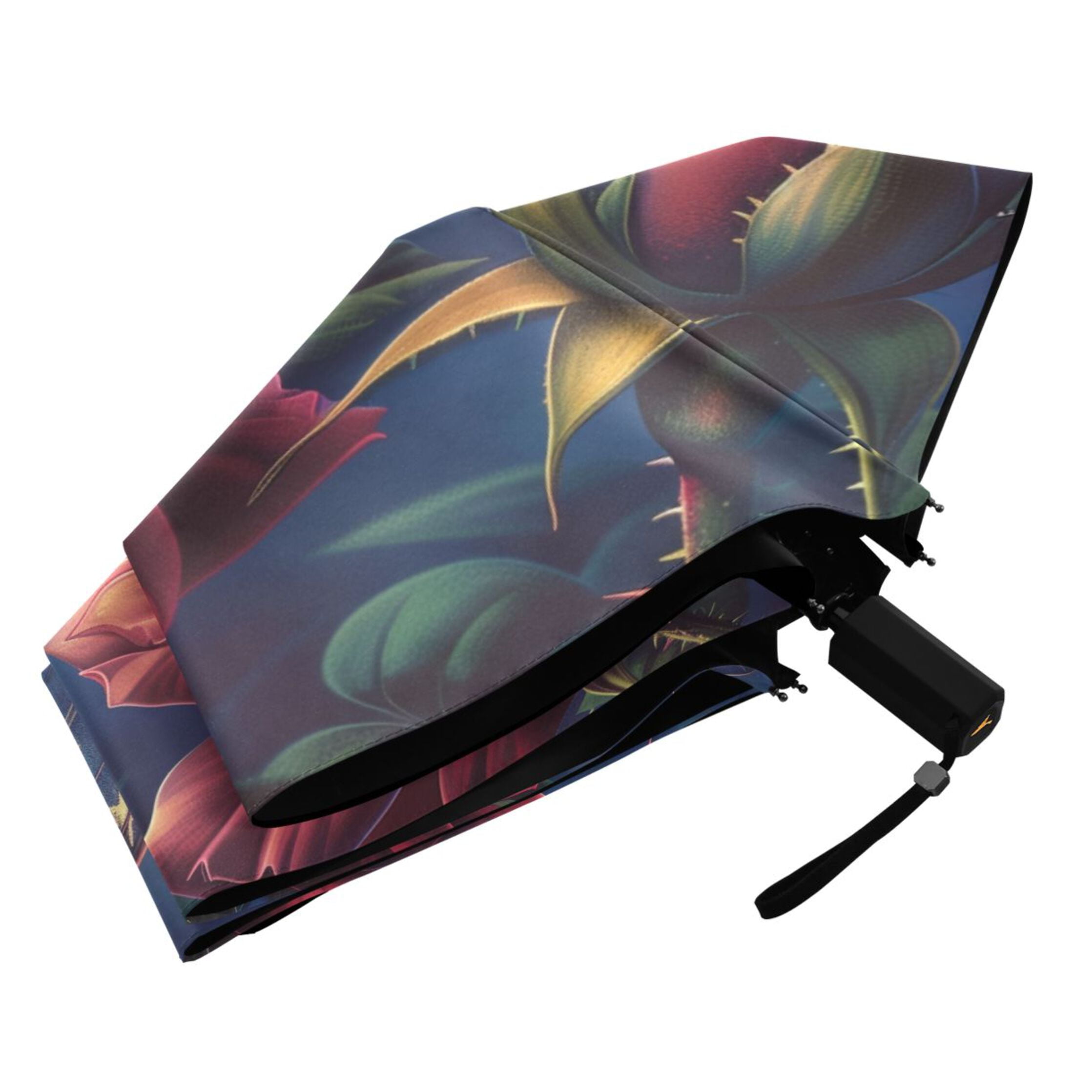 Compact Sun Umbrella Windproof Travel Umbrellas for Rain Strong Portable UV Protection American Flag Colored Butterfly with Flower