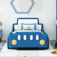 thumbnail image 2 of Twin Size Race Car-Shaped Platform Bed with Wheels, Blue, 2 of 9