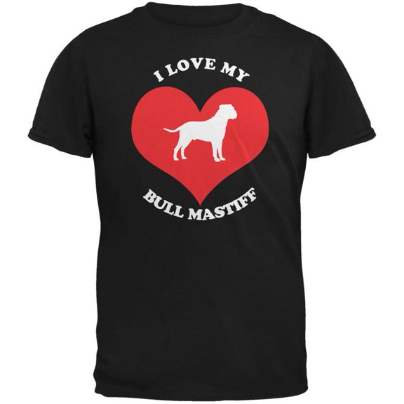 Valentines I Love My Bull Mastiff Black Adult T-Shirt - X-Large
