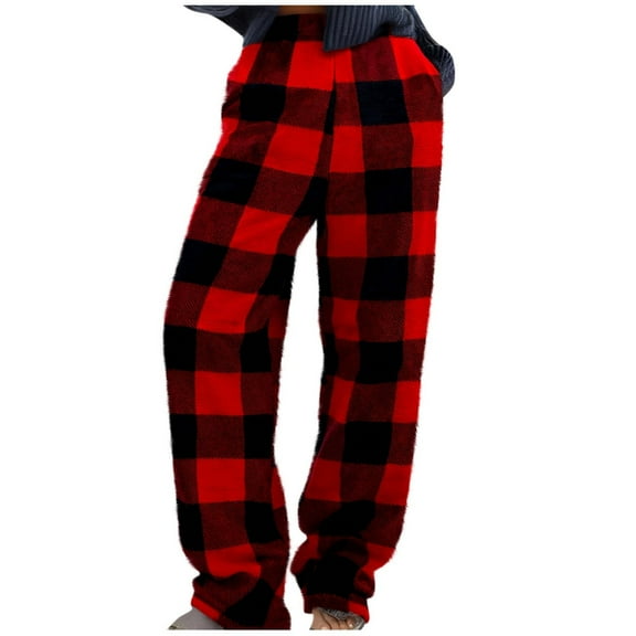 Posijego Womens Plaid Pajama Pants Fleece Fuzzy Lounge Pants Elastic Waist Wide Leg Pjs Pants for Women