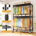 thumbnail image 6 of ULIFP5 Plus Rolling Clothes Rack, Clothing Racks for Hanging Clothes, Black | Heavy Duty Garment Rack with Wheels, 3-Tier Shelves, Portable Closet Racks 45''W × 20.5''D × 80.5''H, Max Load 660Lbs, 6 of 9
