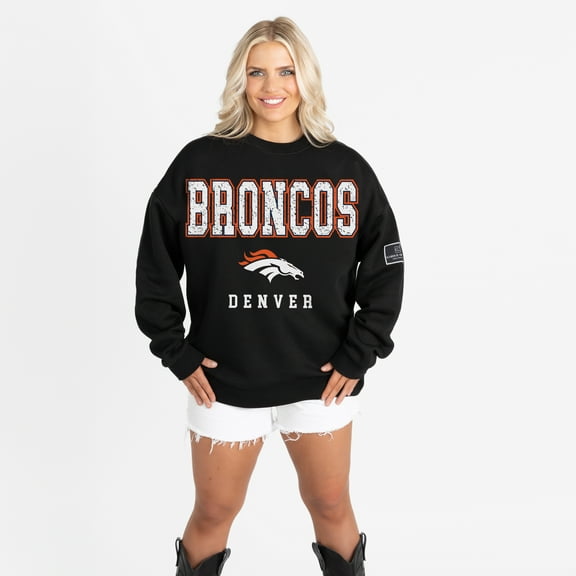 Women's Gameday Couture Black Denver Broncos Oversized Level Up Black Label Premium Fleece Sweatshirt