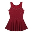 thumbnail image 3 of iixpin Kids Girls Sleeveless Ballet Dance Leotard Dress Sparkly Rhinestones Figure Ice Skating Dresses Burgundy 16, 3 of 7