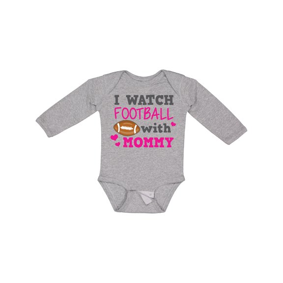 Inktastic I Watch Football with My Mommy Girls Long Sleeve Baby Bodysuit