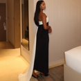 thumbnail image 5 of Women's Black & White Slash Neck Strapless Sleeveless Split Dress, Ribbons Decoration, Hips Wrapped, 5 of 22
