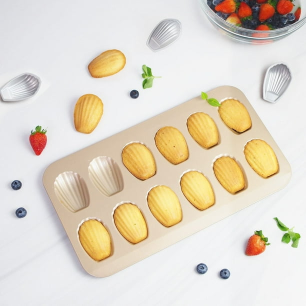 Xihbxyly Molde para Magdalenas, Antiadherente de Acero Al Carbono, Duradero y Fácil de Limpiar, con 12 Cavidades, Ideal para Hornear Magdalenas Francesas, Galletas y Galletas de Mantequilla, 24 X 39