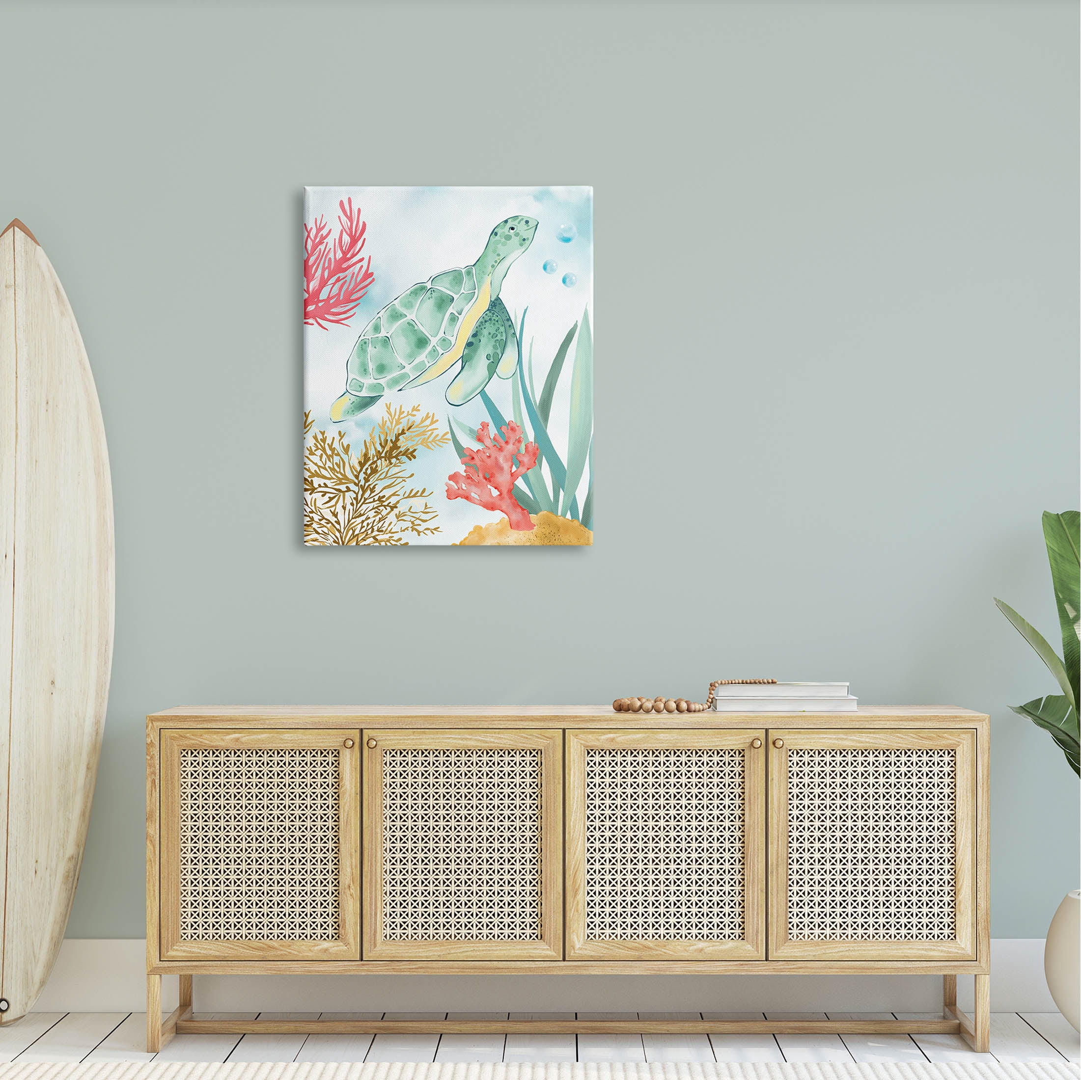 Stupell Industries Turtle Coral Reef Bubbles Graphic Art Gallery Wrapped Canvas Print Wall Art, Design by House of Rose