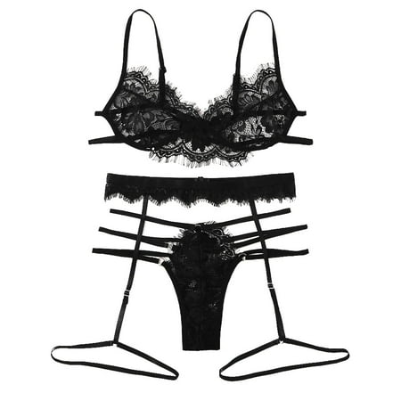 

DENGDENG Women Lingerie Set with Garter See Through lingerie for women Babydoll Lingerie for Women Sexy Eyelash Lace 3 Piece Teddy