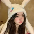 thumbnail image 5 of Gorro de Sanrios Kawaii, accesorios de Cinnamoroll, bonito gorro de peluche que mantiene el calor, gorro de conejo con orejas hacia arriba, juguete de peluche para niñas, gorro de invierno, 5 of 5
