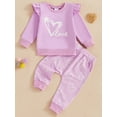 thumbnail image 2 of Suealasg Baby Girls Fall Winter Clothes 6M 1T 2T 3T 4T Long Sleeve Heart Print Sweatshirt + Long Pants Set 2Pcs Casual Outfit for Toddler Girls, 2 of 7