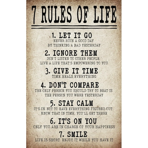 7 Rules of Life Motivational Poster for Men & Teens - Inspirational Wall Art for Office, Classroom, Bedroom& Positive Inspirational Quotes Print for Home or Office Decor poster