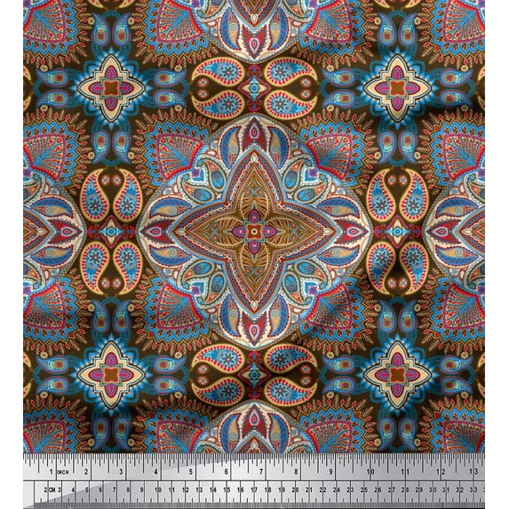 Soimoi Silk Fabric Mandala & Paisley Ethnic Print Fabric by The Yard 42 Inch Wide
