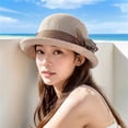 thumbnail image 5 of Siminsem Wide Brim Straw Panama Hat for Women UPF 50+ UV Protection Foldable Packable Lightweight Summer Beach Sun Hat for Vacation Cruise Travel Gardening Outdoor, Beige, One Size, 5 of 5