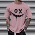 thumbnail image 2 of Dagegui Mens Crew Neck Short Sleeve Tops Smile Face Graphic T-Shirt Plus Size Casual Loose Fit Tee Trendy Streetwear Hiphop T Shirts Pink XXXXXL, 2 of 4