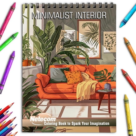 Netecom Minimalist Interior Coloring Book for Adults Spiral Bound Soft Cover
