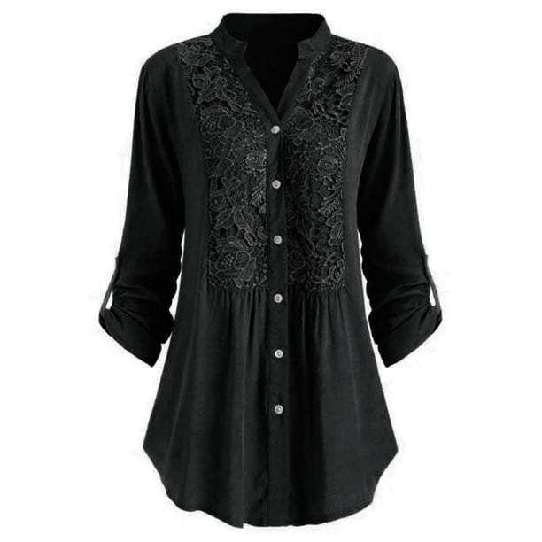 Pntutb Camisa de manga larga con cuello en V y botones de talla grande para mujer Pntutb Pntutb-6608