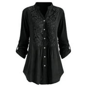 Botrong Women Ladies Large Size Button Lace V Neck Long Sleeve Shirt Blous Gifts for Family on Clearance