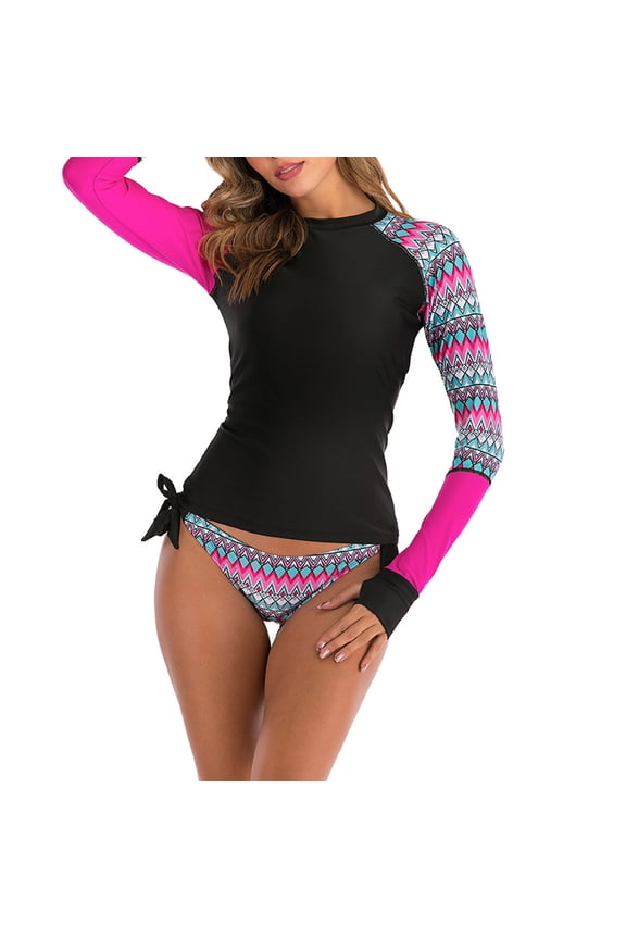 Set of Wetsuit Top and Bottom for Womens in Cold Water, Long Sleeve Side Straps Swimsuit Skin Protection Diving Suit for Aerobics Diving Surfing Swimming
