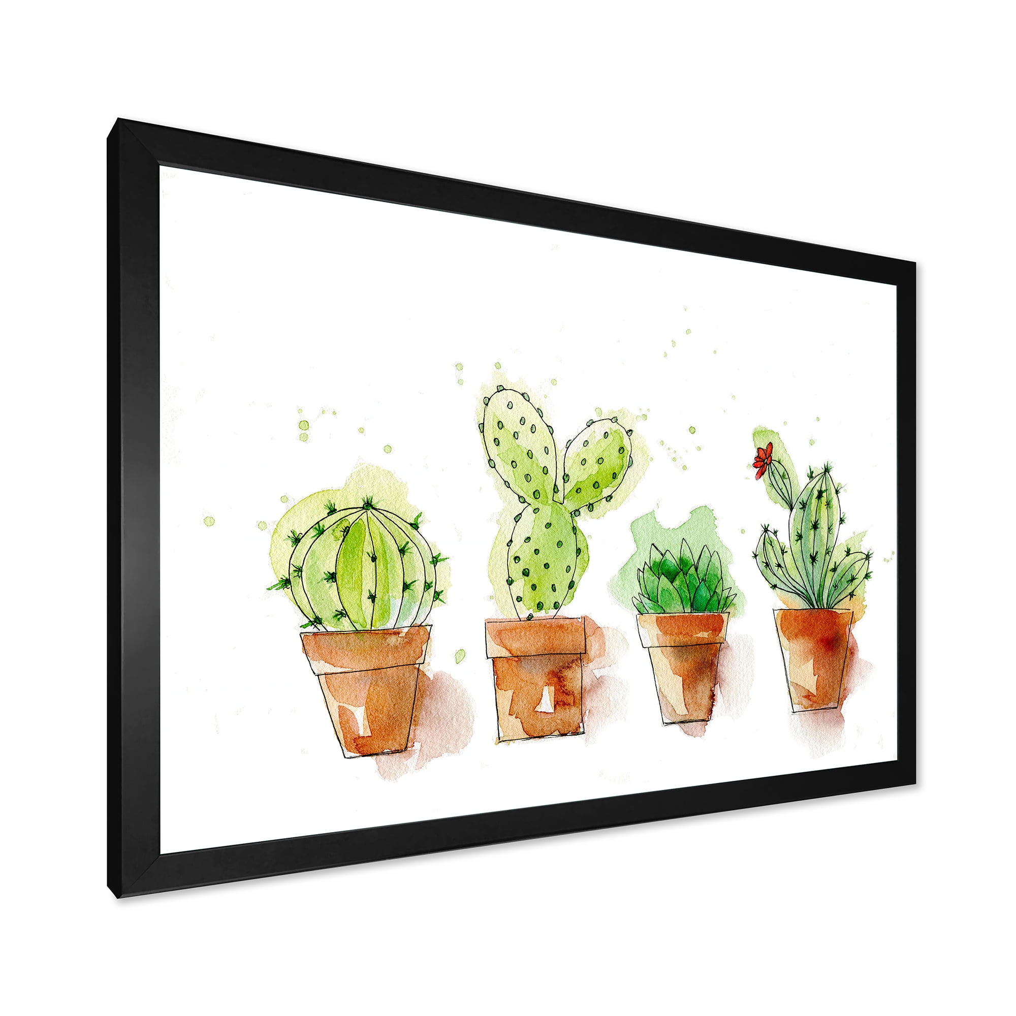 Designart 'Cacti In Gentle Tones In Ceramic Pots I' Traditional Framed Art Print