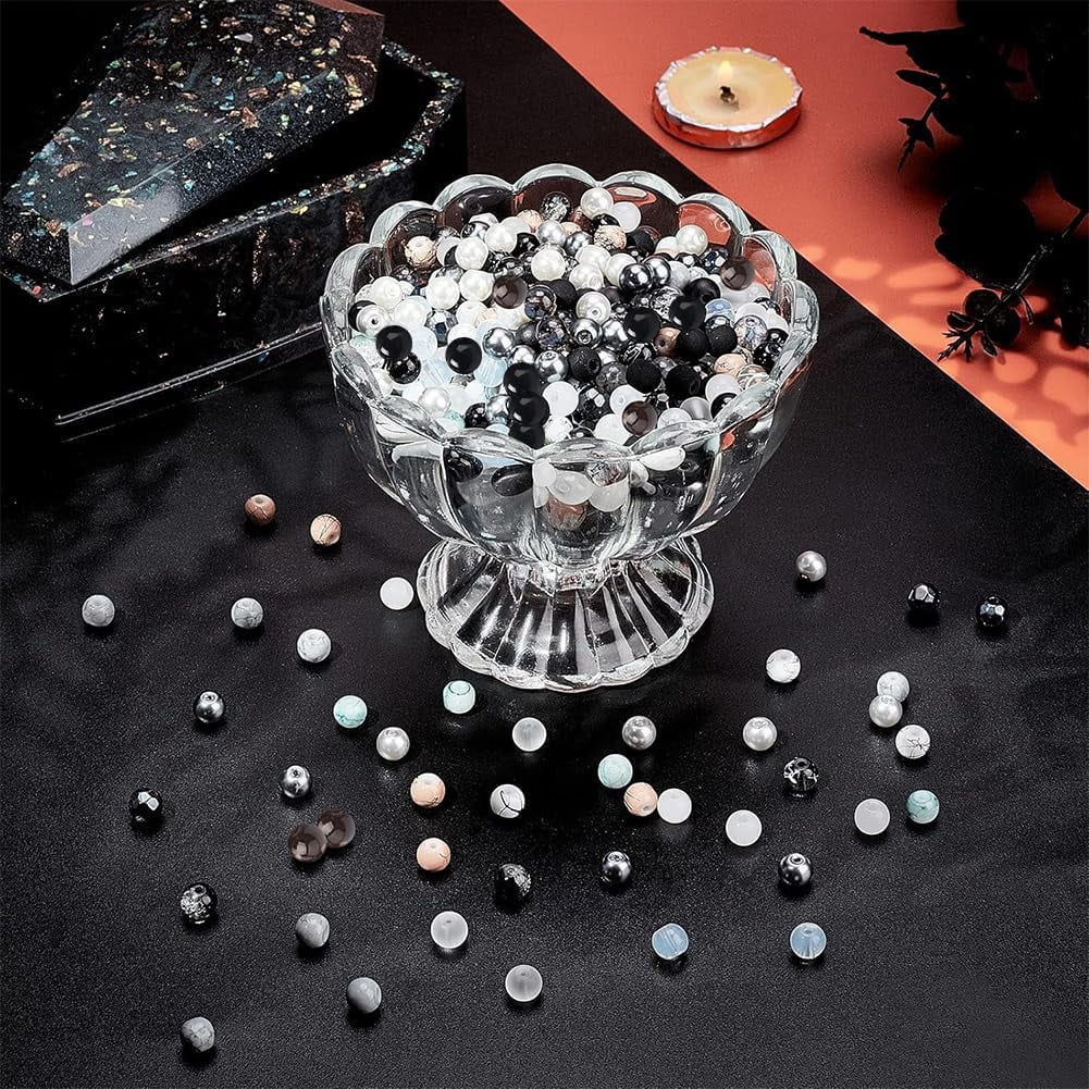 1440pcs Black White Glass Beads for Jewelry Making 24 Color 6mm Round Spacer Loose Beads Craft Beads DIY