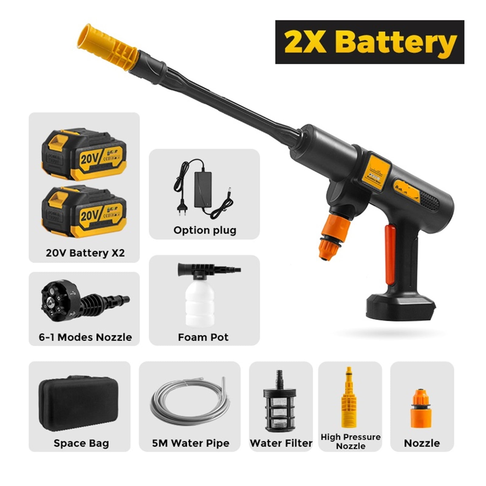 200Bar High Pressure Car Wash Washer Gun Foam Generator Water Gun Spray Cleaner Car Washing Machine For 18V Battery