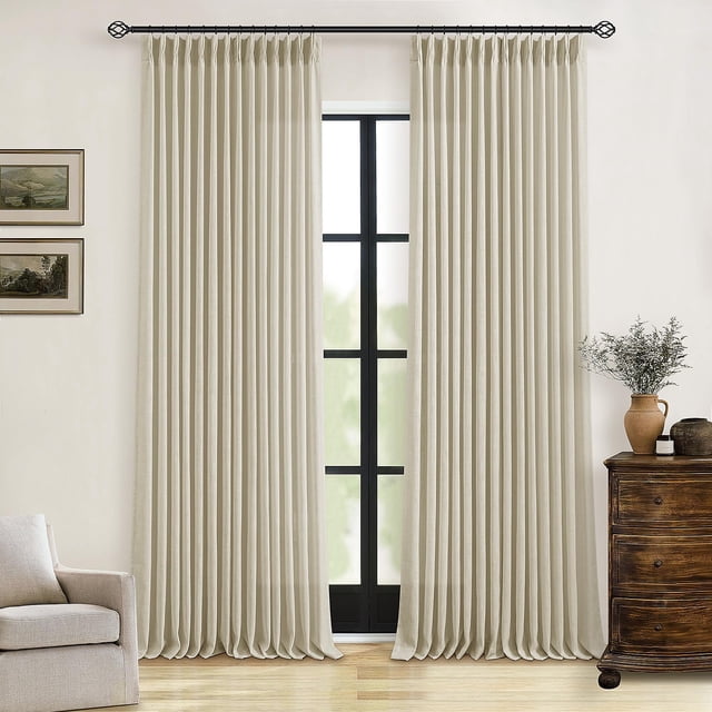 Cortinas TWODRAPES de lino y lino flax 102x102, semitransparentes, beige