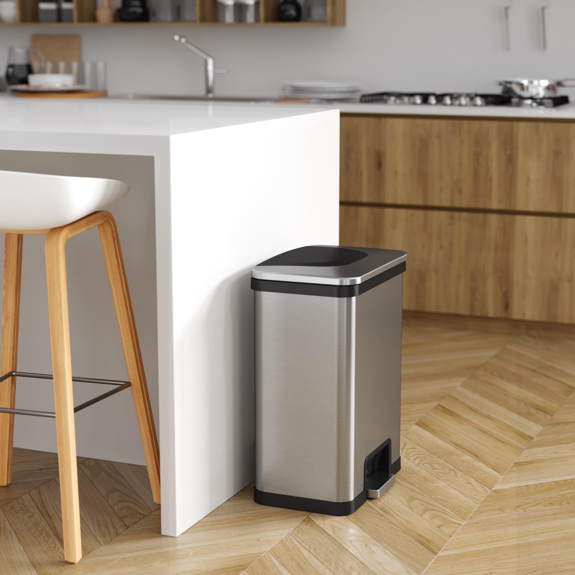 iTouchless AutoStep 13 Gallon Stainless Steel Automatic Step Trash Can with Odor Control System