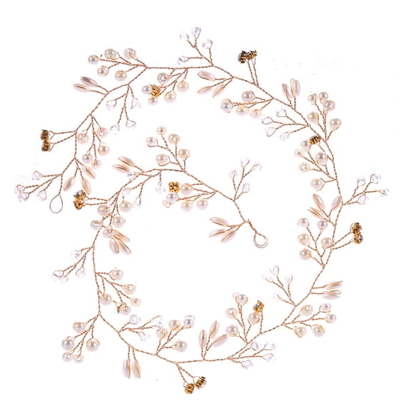 Diadema para novia de boda, longitud total de 19,7 pulgadas, cristales para damas de honor y floristas, perlas, accesorios para la cabeza para mujer (dorado)
