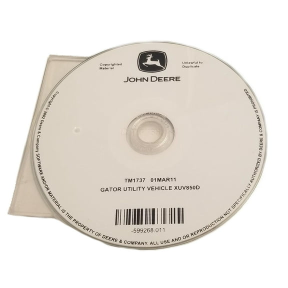 John Deere 850D XUV Gator Utility Vehicle Technical Manual CD - TM1737CD