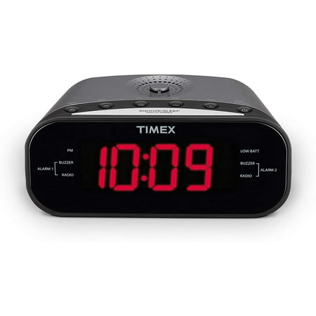 clock radio alarm timex fm am dual gunmetal jack inch display line green