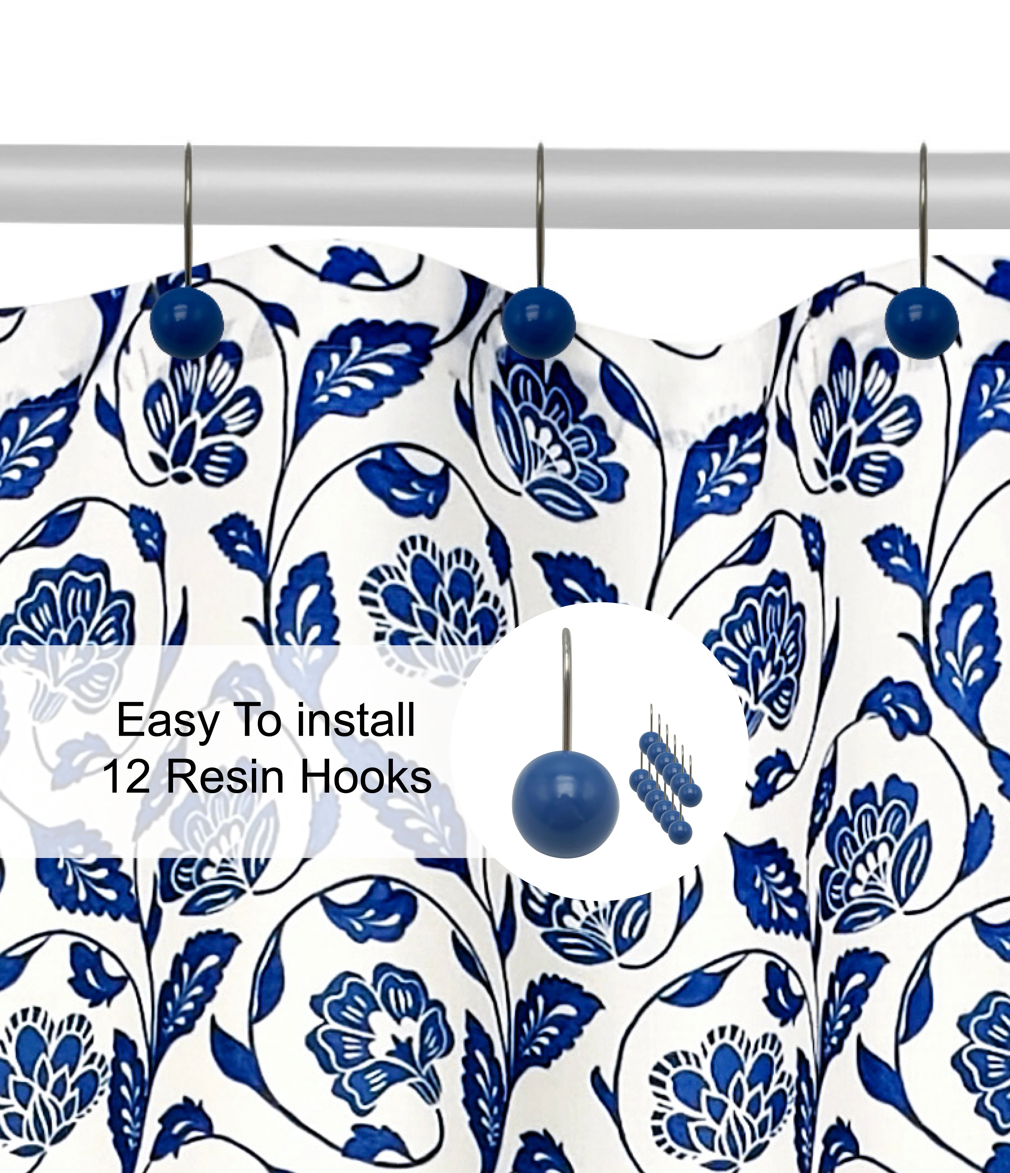 Mainstays by Becky G. & Alejandra 13-Piece White & Blue Floral Fabric Shower Curtain Set