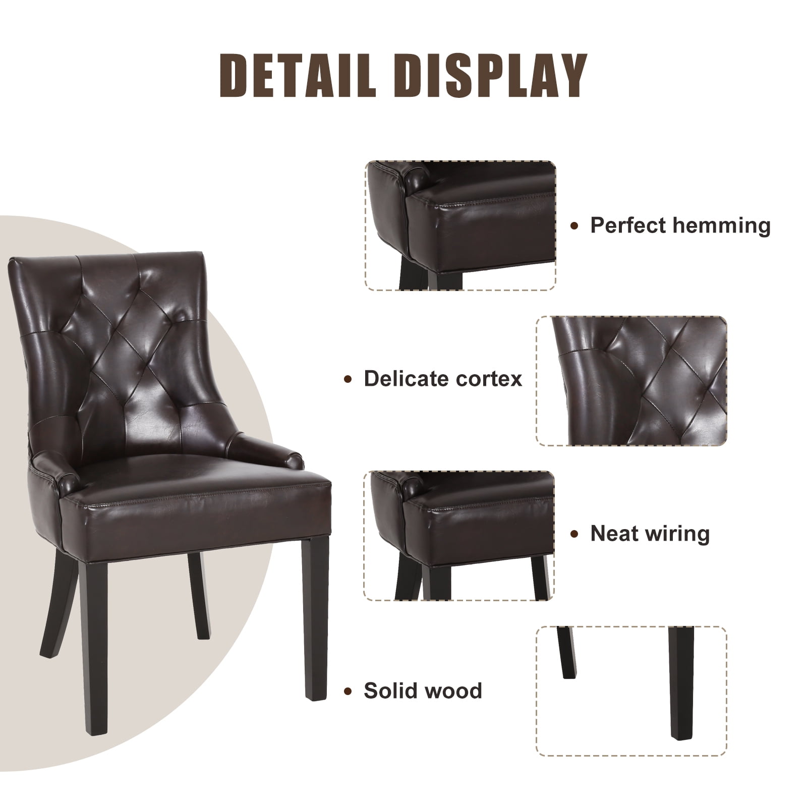 Kadyn 2 Pcs Modern Living Dining Room Chairs, Leather Dining Arm Chairs for Bedroom, Kitchen Chair with Solid Wood Legs and Inclined Handrail, Brown Kadyn 2 Pcs Modern Living Dining Room Chairs, Leather Dining Arm Chairs for Bedroom, Kitchen Chair with Solid Wood Legs and Inclined Handrail, Brown