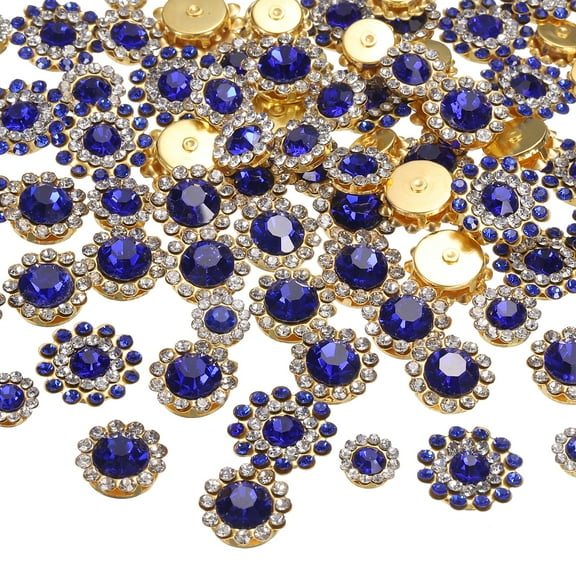 Uxcell 100Pcs Sew on Rhinestones 8mm 10mm 12mm 14mm Crystals Glass Sewing Flower Claw Metal Base for Clothes Dark Blue