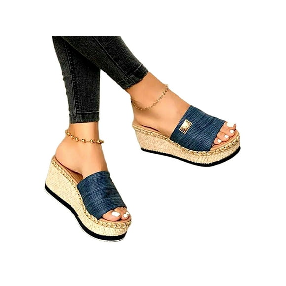 Woobling Glissières pour Femmes Glisser sur les Pantoufles Plate-Forme Sandales Compensées Confortable Sandale Sandale Plage Bleu 9