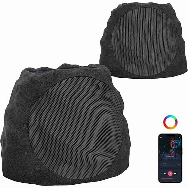 wonima11 Outdoor Speakers Bluetooth Waterproof Patio TWS Connection Outdoor Bluetooth Speakers Wireless Solar Powered and Rechargeable Rock Speaker for Patio Pool,Backyard (Granite, 2 Pack)