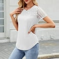 thumbnail image 5 of Homenesgenics Womens Tops under $5 Women's New Short-sleeved Round Neck Lace Splicing Solid Color Casual Blouse White M, 5 of 8
