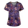 thumbnail image 2 of WonderWiz Halloween Nursing Scrub Tops for Women,Halloween Nurse Scrubs for Women Halloween Themed Short Sleeve V Neck Medical Tops Breathable Stylish,Purple L, 2 of 6