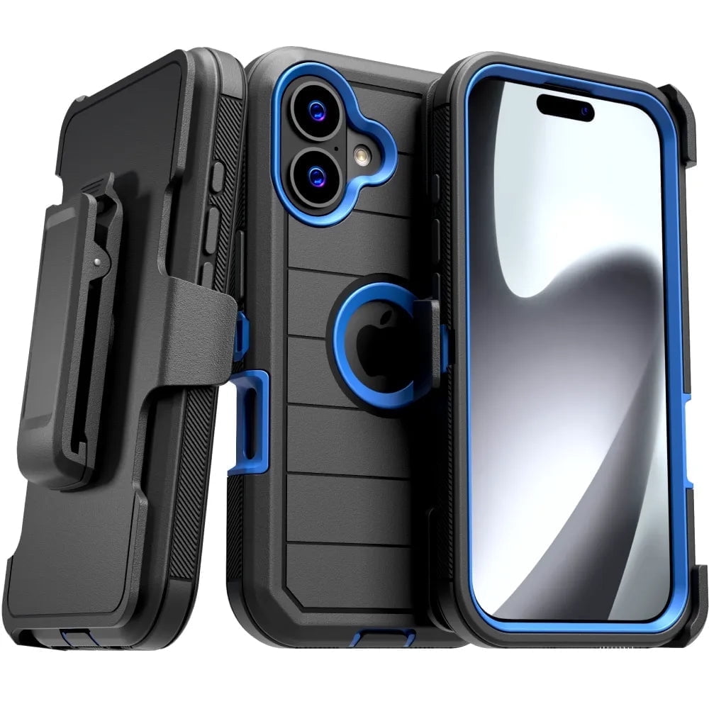 Defender Case for iPhone 17 with Belt Clip, Kickstand, Dual-Layer, 3 pack (Black/Orange, Black, Black/Blue)