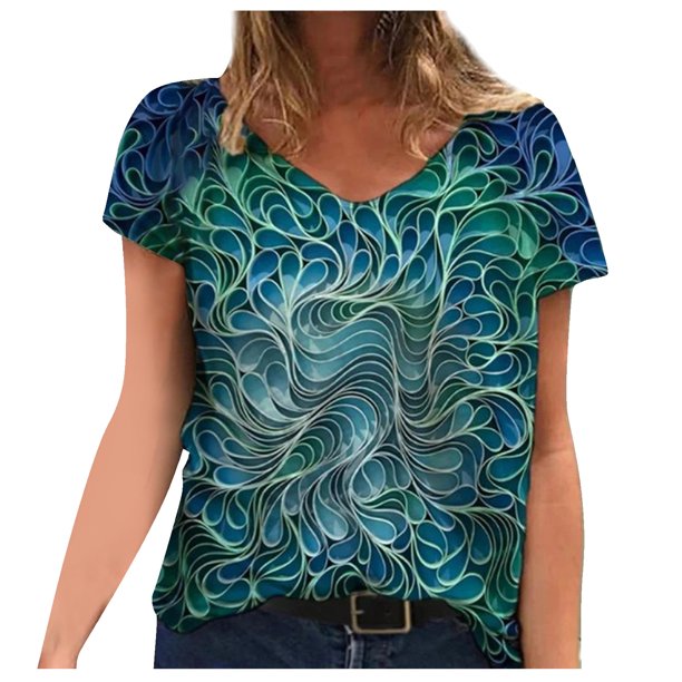 Gibobby Playera de Manga Corta Casual Suave Camisa mujer manga corta casual con estilo top camisas(Azul,XL)
