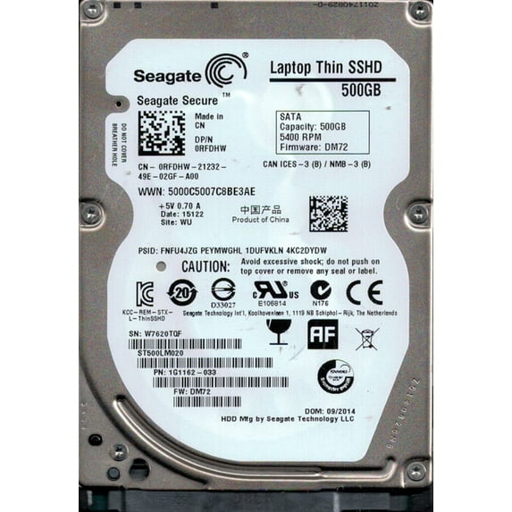 ST500LM020 P/N: 1G1162-033 F/W: DM72 WU W76 Seagate Laptop Thin HDD 500GB