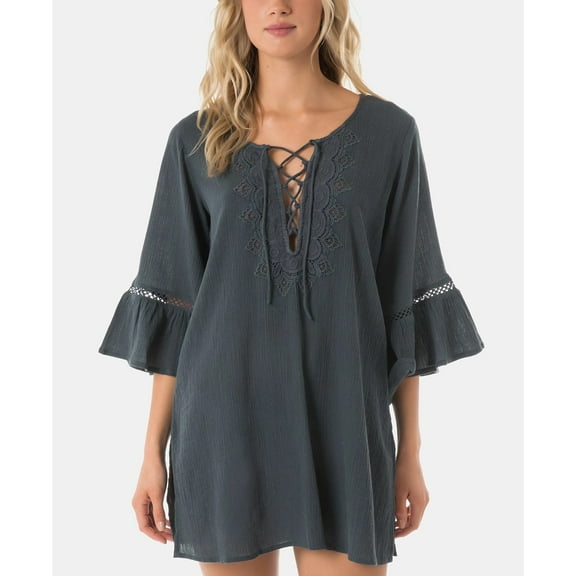 O'Neill DEEP TEAL Juniors' Salt Water Solids Long-Sleeve Cover-up, US X-Small