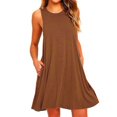 thumbnail image 1 of ALSLIAO - Vestido corto informal de verano para mujer, holgado, sin mangas, para playa, color marrón, talla 2XL, 1 of 8