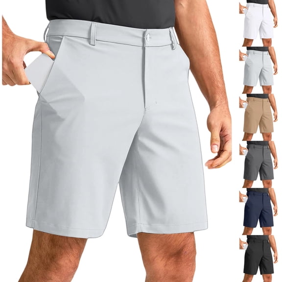 Mens Golf Dress Shorts 7 Inch with Pockets Stretch Lightweight Quick Dry Flat Front Shorts for Work Casual Light Gray XXL