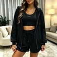 thumbnail image 5 of Women's 3 Piece Tracksuit Set Zip up Hoodie Vest and Shorts Athletic Workout Outfit Casual Sports Sweatsuit for Women Black, 5 of 5