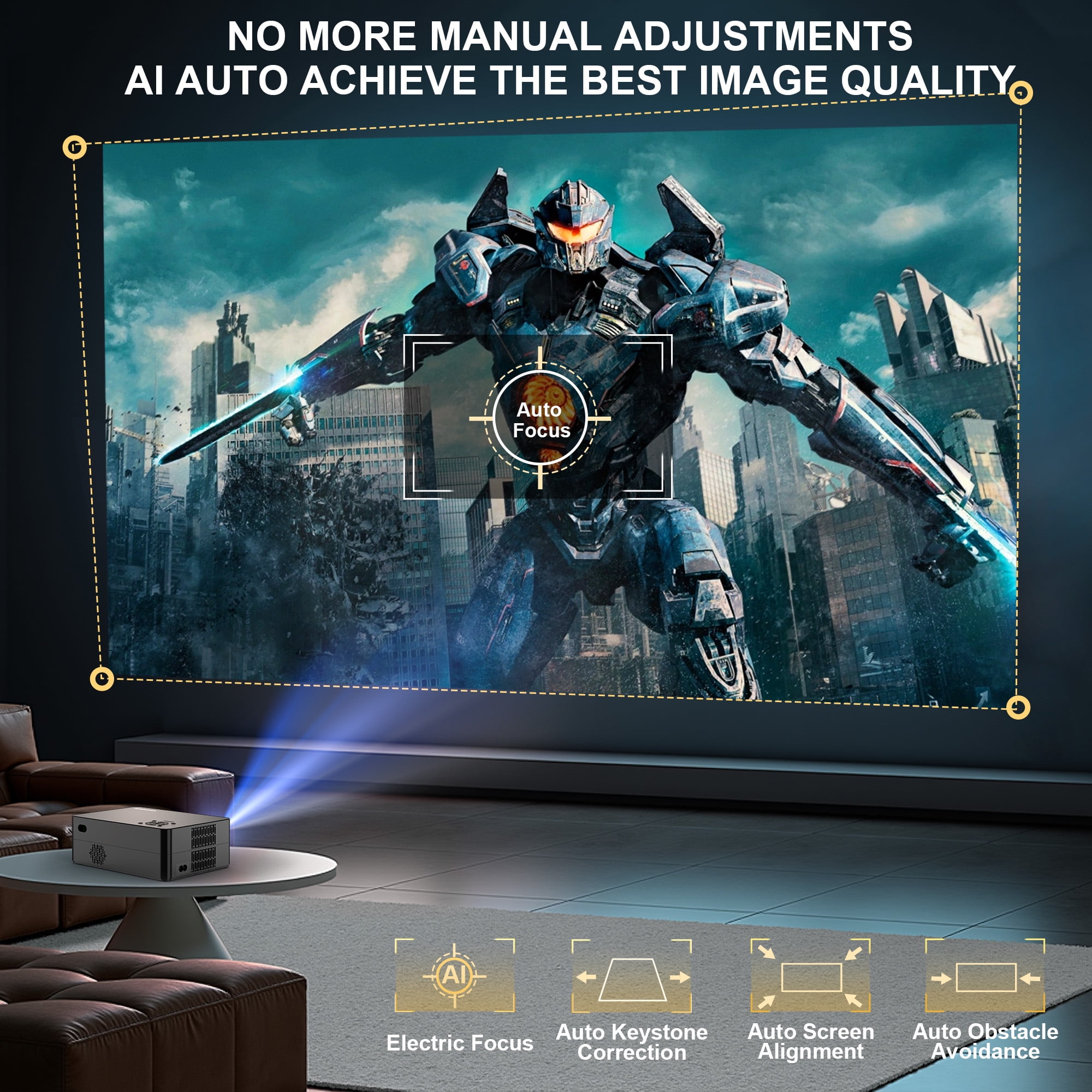 ORVANTI 5G WiFi Bluetooth 15000LM 4K Support Native 1080P Projector, Built-in Streaming Apps, LCD Technology 300" Display Home Theater