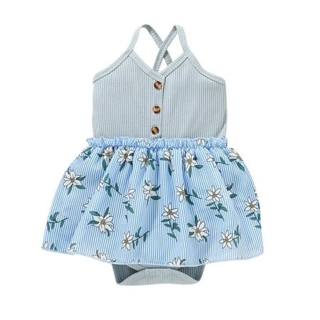 

Zlekejiko Suspenders Bodysuit Romper Floral Printed Baby Clothes Sleeveless Girls Girls Outfits&Set